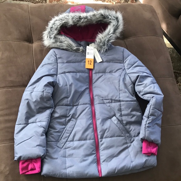 Girls Hooded Puffer Jacket With Faux-Fur Trim - Picture 1 of 3